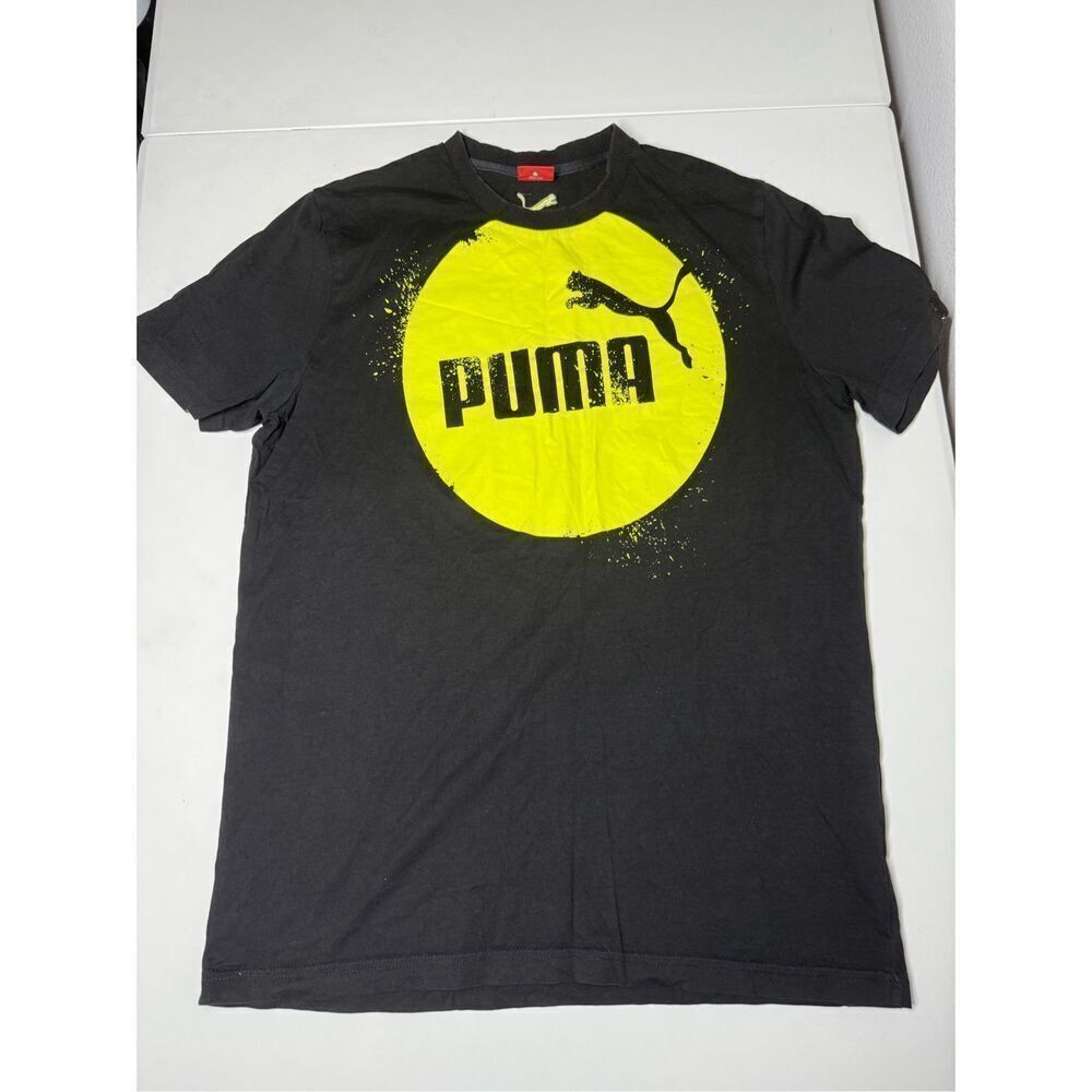 Puma Men’s Cotton Black T-shirt Yellow Circle Graphic Size XL